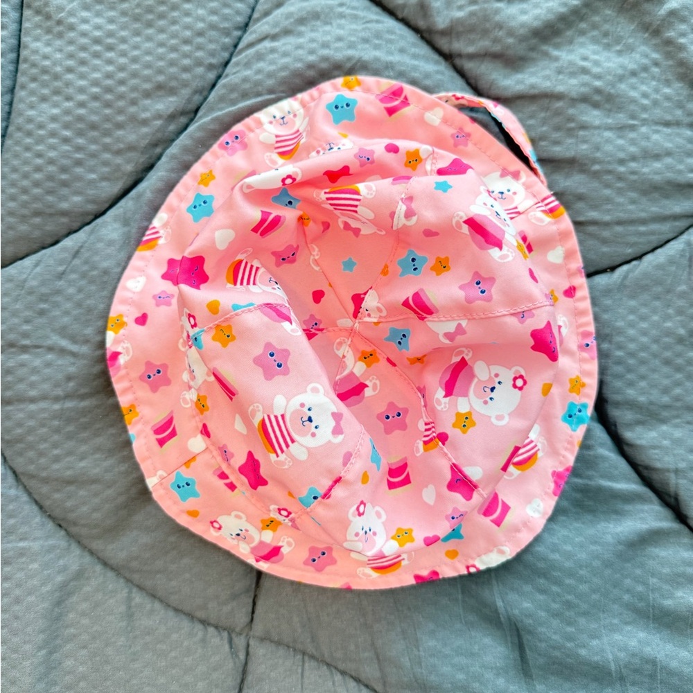 Kids Pink Bear Print Sun Hat - nwot- size 3-12 months